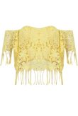Yellow Floral Lace Off the Shoulder Tasselled Top