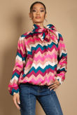 Pink Wavy Tie Neck Blouse 