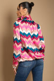 Pink Wavy Tie Neck Blouse 