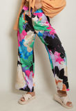 Satin Floral Print Wide Leg Trouser