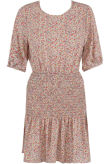 Beige Floral Mini Dress With Gatherings