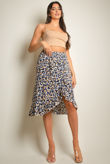 Blue Animal Print Wrap Midi Skirt