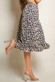 Blue Animal Print Wrap Midi Skirt