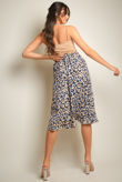 Blue Animal Print Wrap Midi Skirt