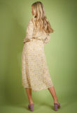 Yellow Vintage Floral Print Belted Shirt Dress