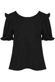 Black Frill Sleeve Round Neck Top