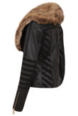 Black PU Stretch Patch Fur Jacket 