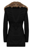 Black PU Patch Work Golden Fur Collar Long Jacket