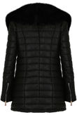 Black Fur Collar Padded PU Black Jacket 