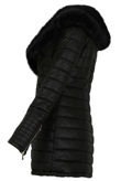 Black Fur Collar Padded PU Black Jacket 