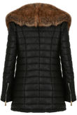 Golden Fur Collar Padded PU Black Jacket 