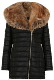 Golden Fur Collar Padded PU Black Jacket 
