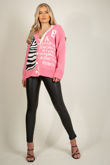 Fuchsia Zebra Print Slogan Cardigan