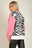 Fuchsia Zebra Print Slogan Cardigan
