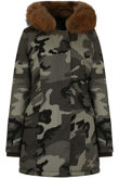 Camouflage Fur Collar Parka Coat