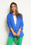 Royal Blue Plain Ruched Sleeve Open Blazer