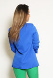 Royal Blue Plain Ruched Sleeve Open Blazer