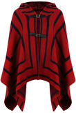 Red With Navy Striped Knitted Poncho 