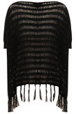 Black Loose Knit Tassel Trim Slouch Oversize Short Sleeved Jumper