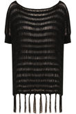 Black Loose Knit Tassel Trim Slouch Oversize Short Sleeved Jumper