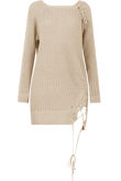 Beige Longline With Lace Up Ripped Jumper