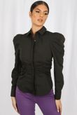 Black Ruched Waist Fitted Shirt