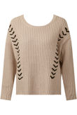 Beige PU Lace Chunky Knit Jumper