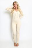 Beige Diamante Tie Knitted Unitard