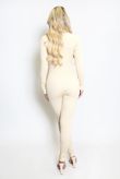 Beige Diamante Tie Knitted Unitard