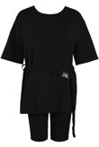 Black Nylon Belt T-Shirt With Cycling Short Set