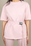 Pink Nylon Belt T-Shirt With Cycling Short Set 