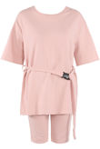Pink Nylon Belt T-Shirt With Cycling Short Set 