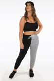 Grey Two Tone Front Tie Up Elasticated Waist Joggers