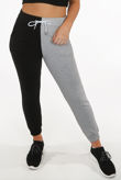 Grey Two Tone Front Tie Up Elasticated Waist Joggers
