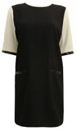  Cream Black Front PVC Pocket Dress