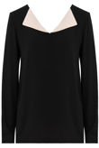Black Contrast Collar Long Sleeve Tops