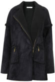  Black Suede Textured Aviator Coat 