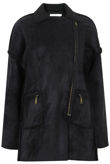  Black Suede Textured Aviator Coat 