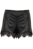 Black PVC Back Zip Detail Lace Shorts