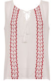 White Embroidered Tie Neck Tops