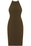 Khaki Tie Neck Back Zip Up Bodycon Dress