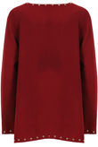 Wine Studded Detail Long Sleeve Tops