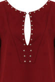 Wine Studded Detail Long Sleeve Tops