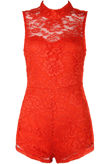 Orange Lace Intricate Open Back Playsuit