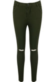 Khaki Super Stretch Knee Ripped Jeans