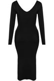 Black Fine Knit Midi Dress With Tie Front