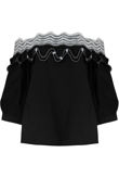 Black Lace Embellished Off Shoulder Crop Tops