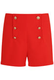 Red Button Trim Zip Up Shorts 