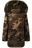 Camouflage Faux Khaki Fur Lining Parka Coat
