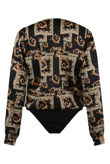 Black Printed Crossover Bodysuit